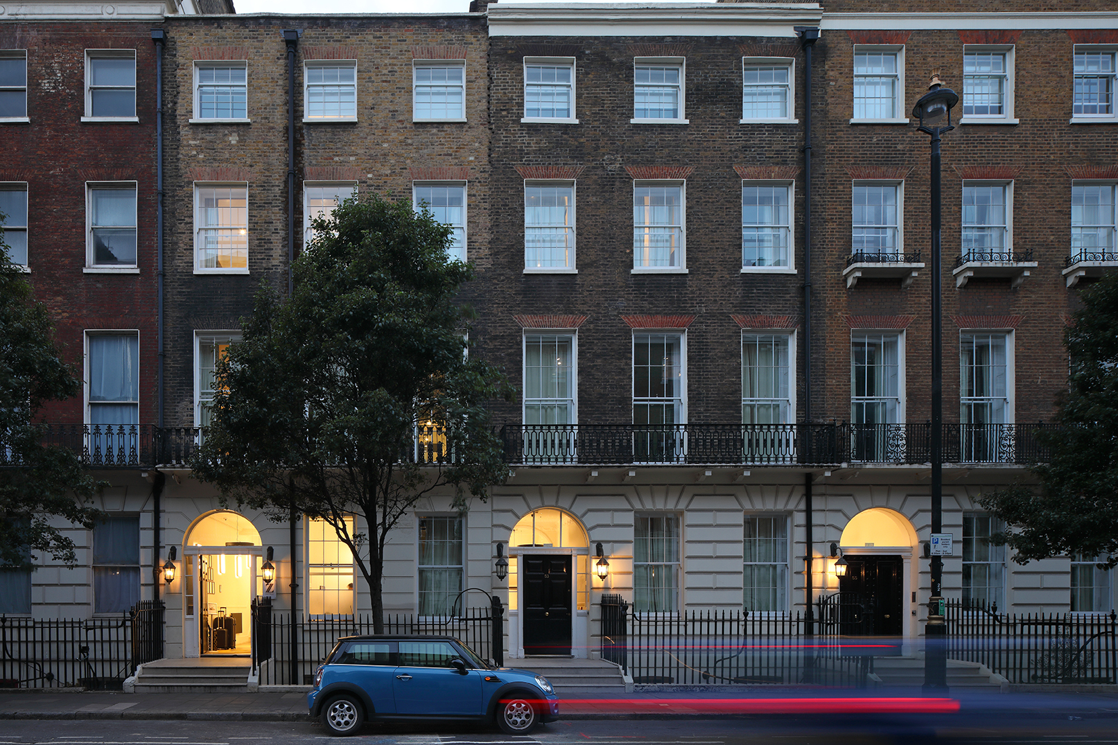 Exterior view of Z Hotels at Gloucester Place, showcasing the elegant townhouses at 23, 33, and 51-55 Gloucester Place in Marylebone, London