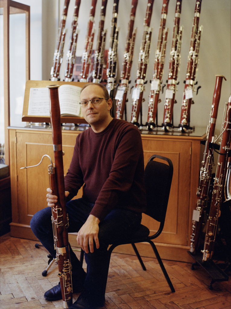 Stuart showing one of the oboes manufactured by Howarth of London, in Marylebone