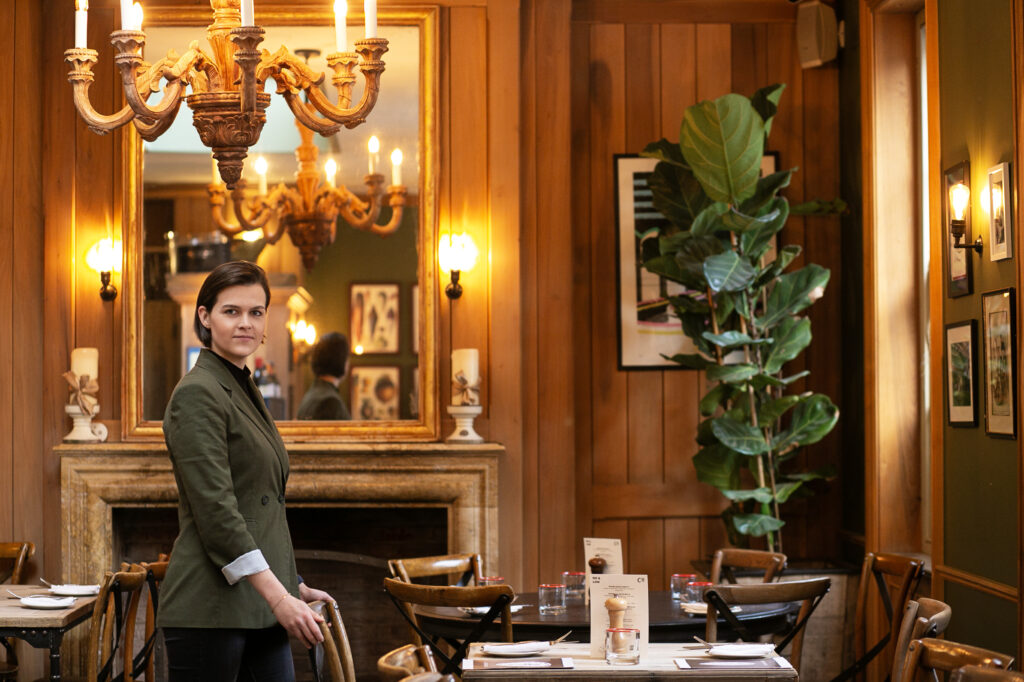 Renata welcoming guests at the Grazing Goat restaurant in Marylebone