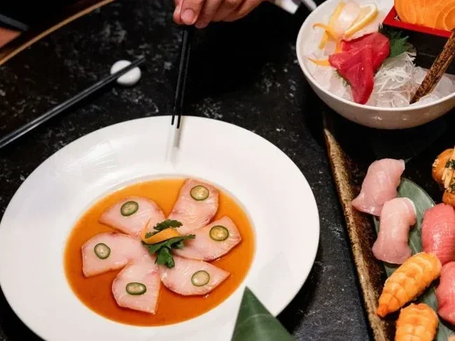 Food on table at Nobu Portman square