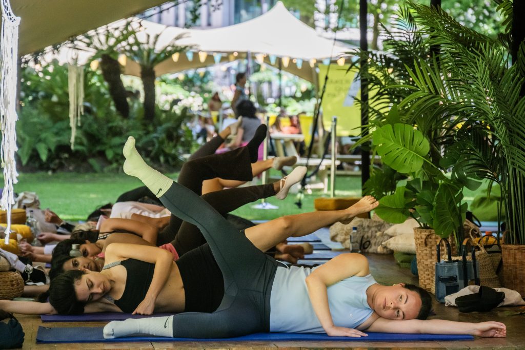 Pilates workshop at summer in the square in Marylebone