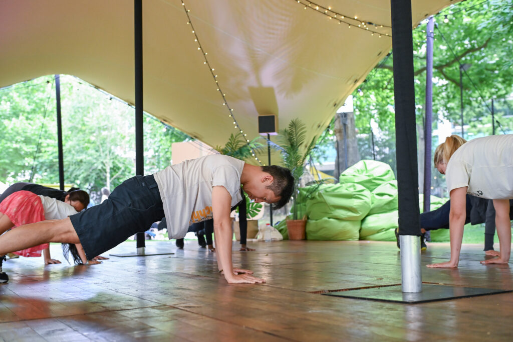 Man enjoying a workout class at Summer in the Square