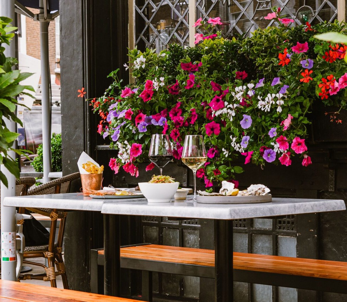 wine and aperitivo at Clarette's terrace, in Marylebone