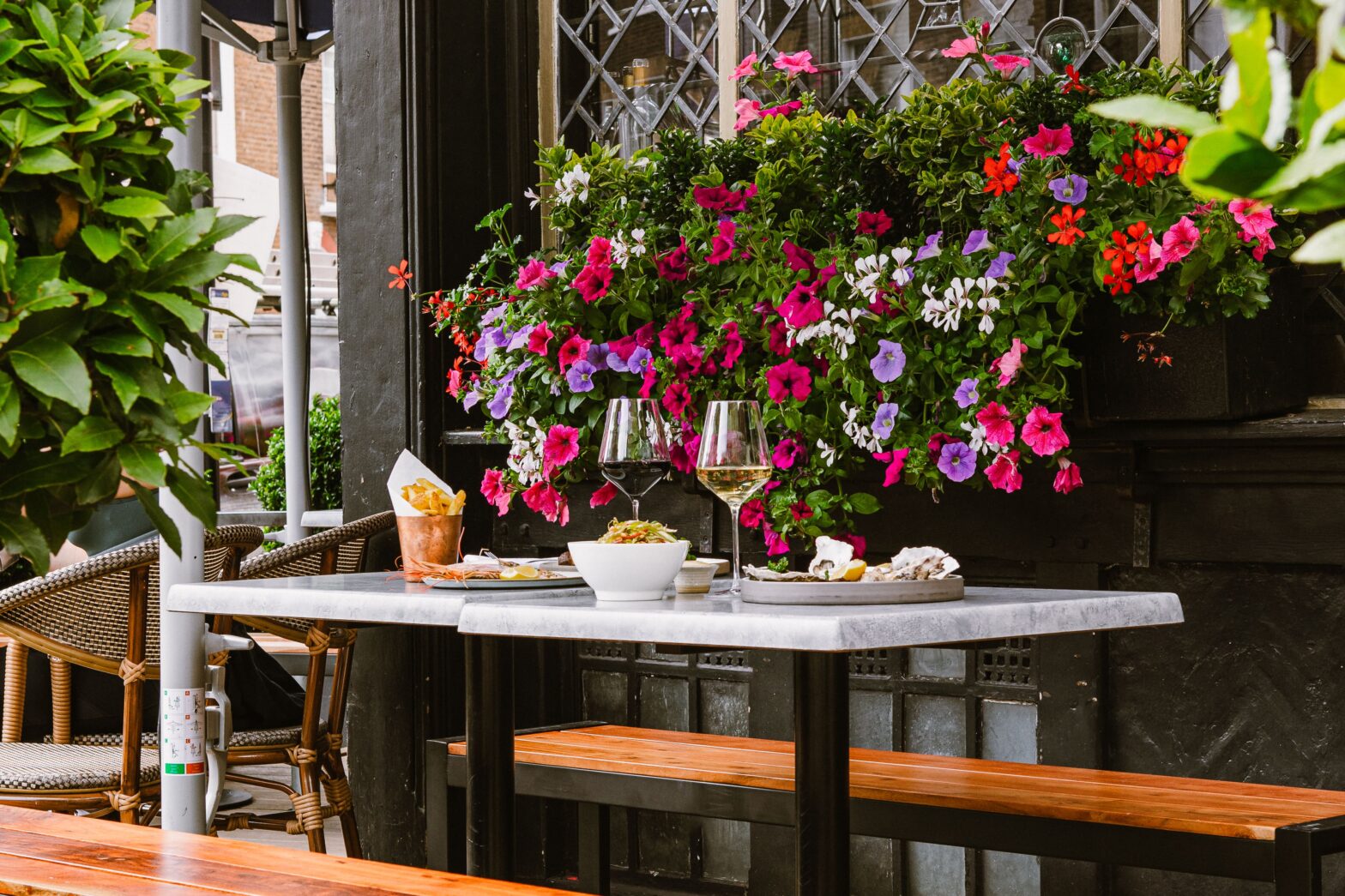 wine and aperitivo at Clarette's terrace, in Marylebone